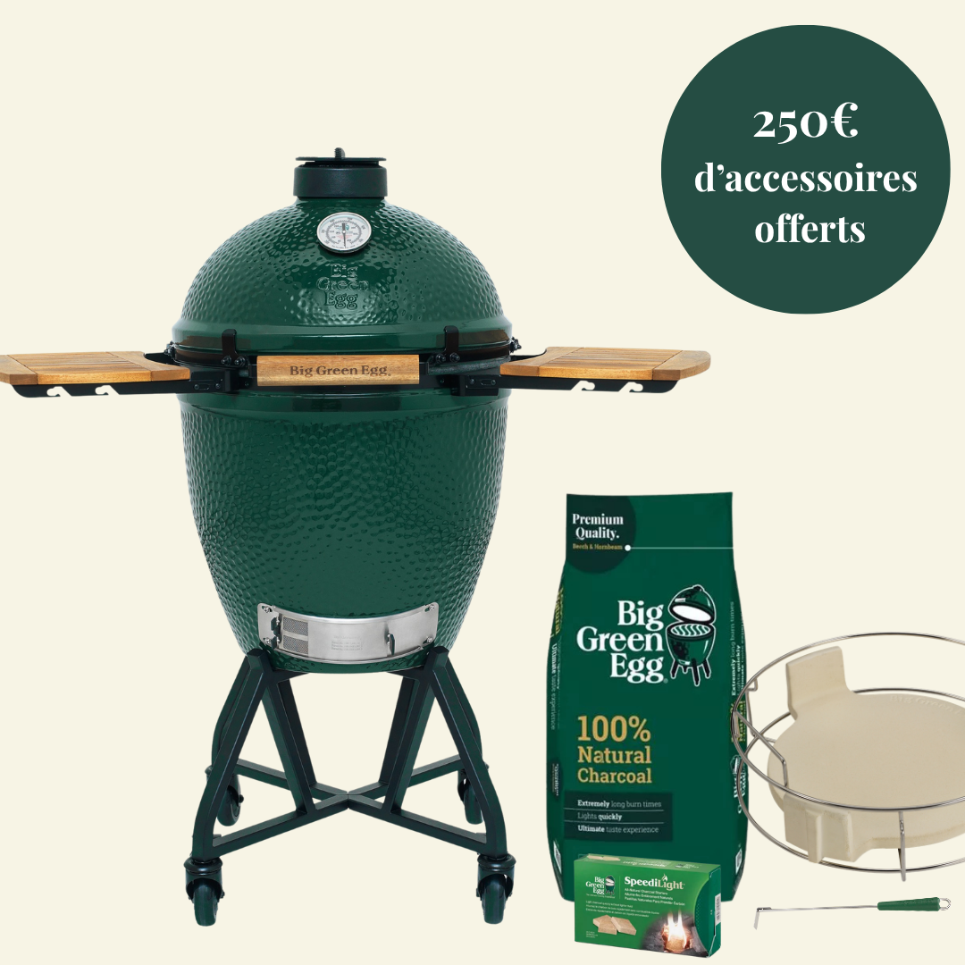 Pack Big Green Egg LARGE sur chariot à roulettes avec étagères