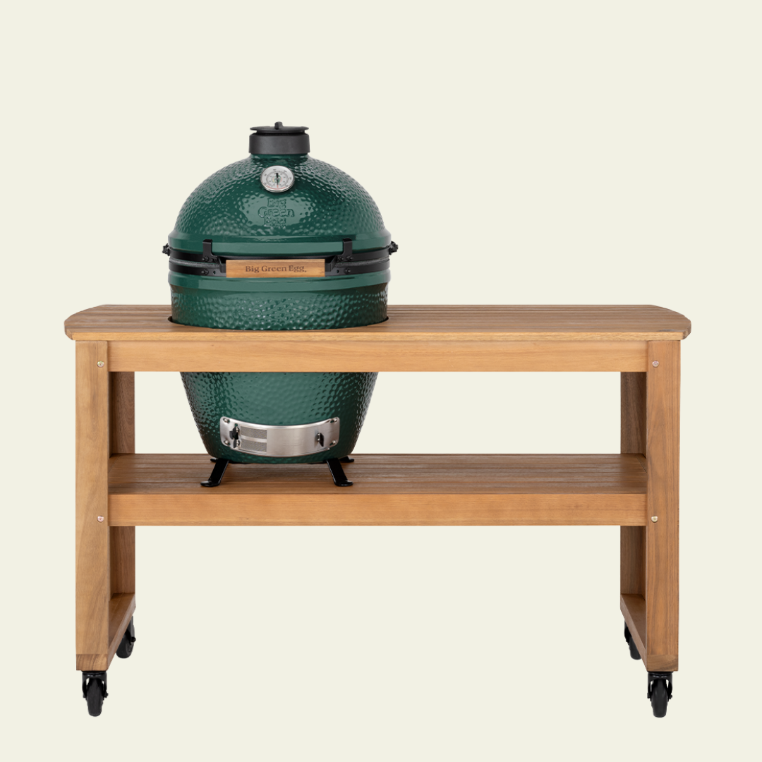 Big Green Egg LARGE sur table eucalyptus