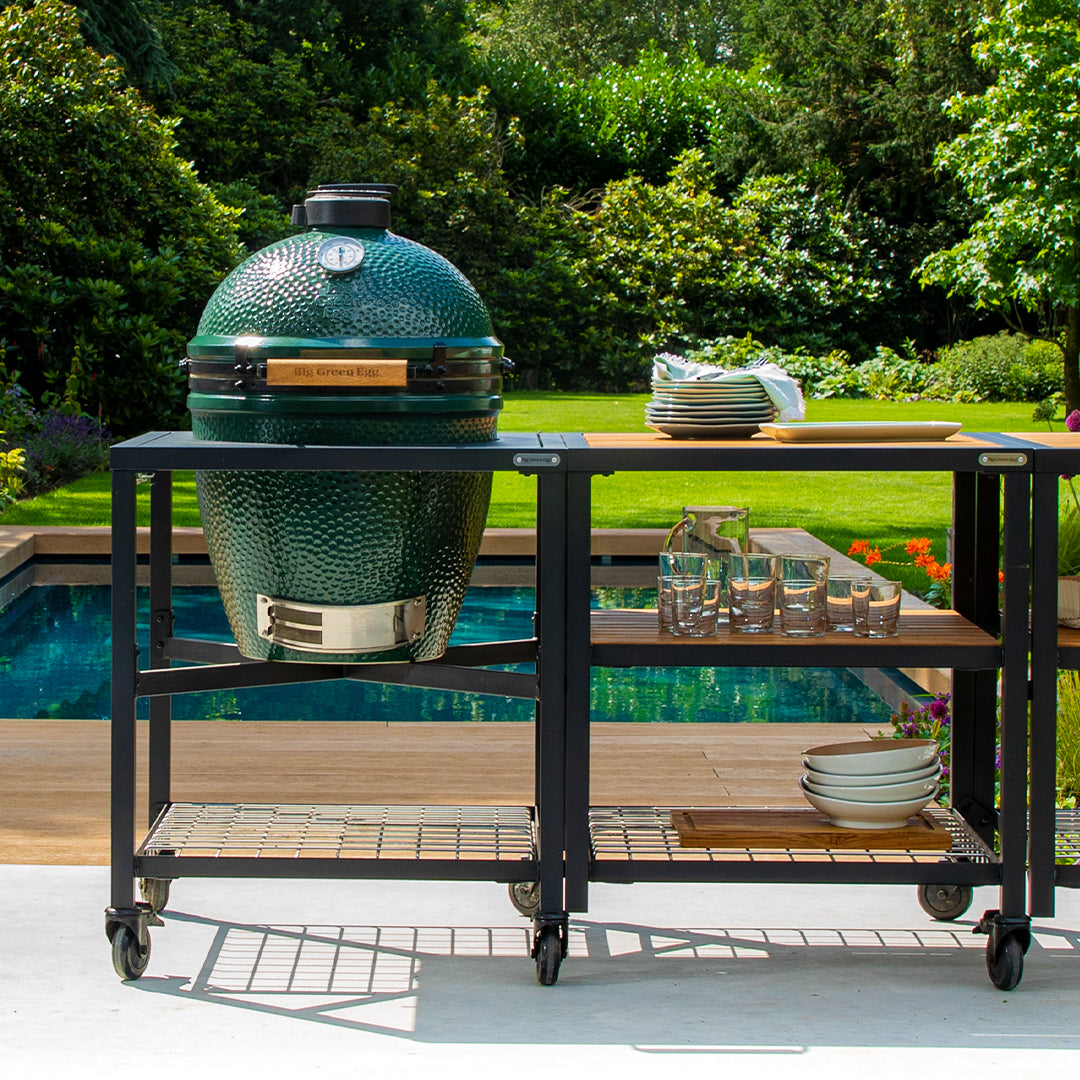 Pack Big Green Egg sur table modulaire et son meuble d'extension