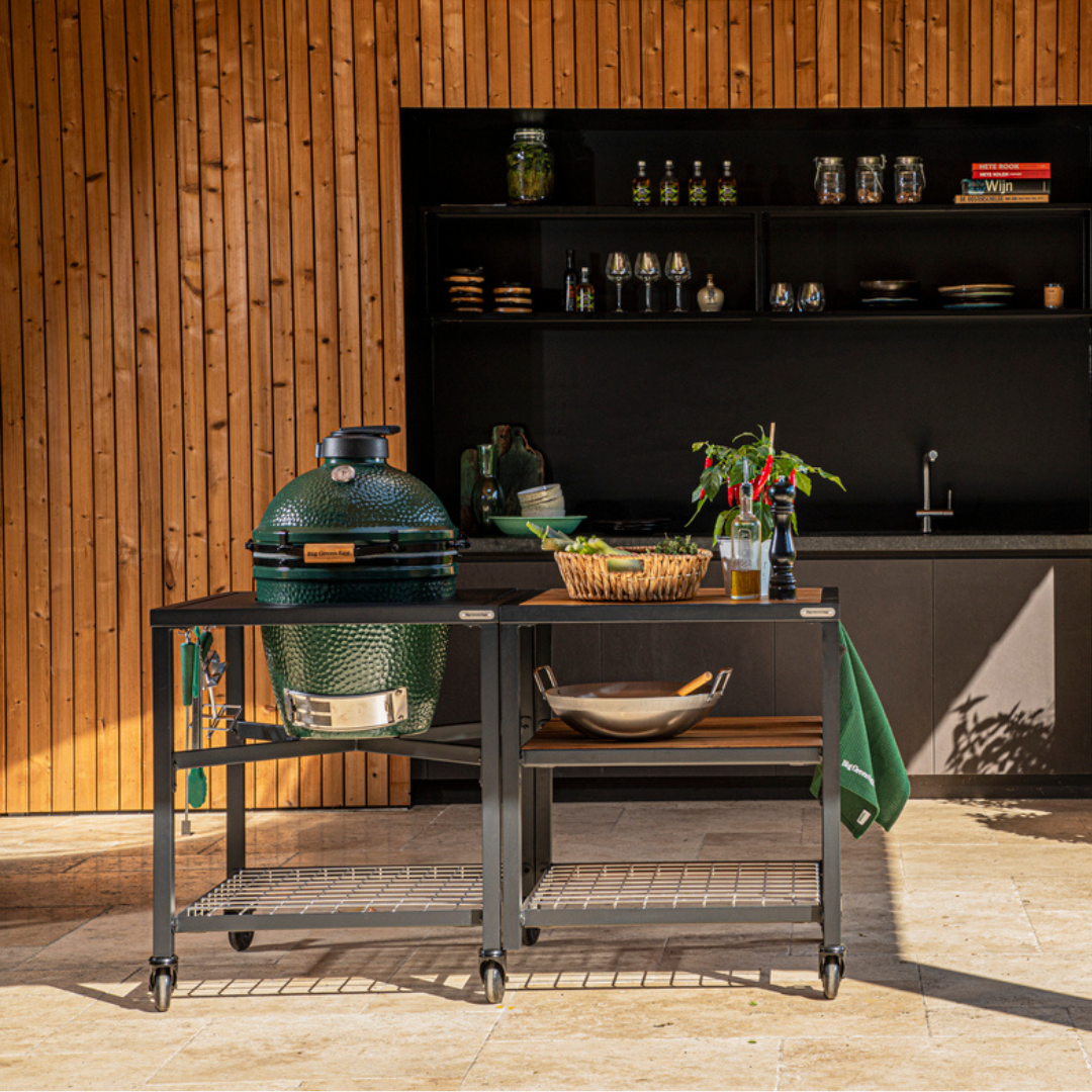 Pack Big Green Egg sur table modulaire et son meuble d'extension