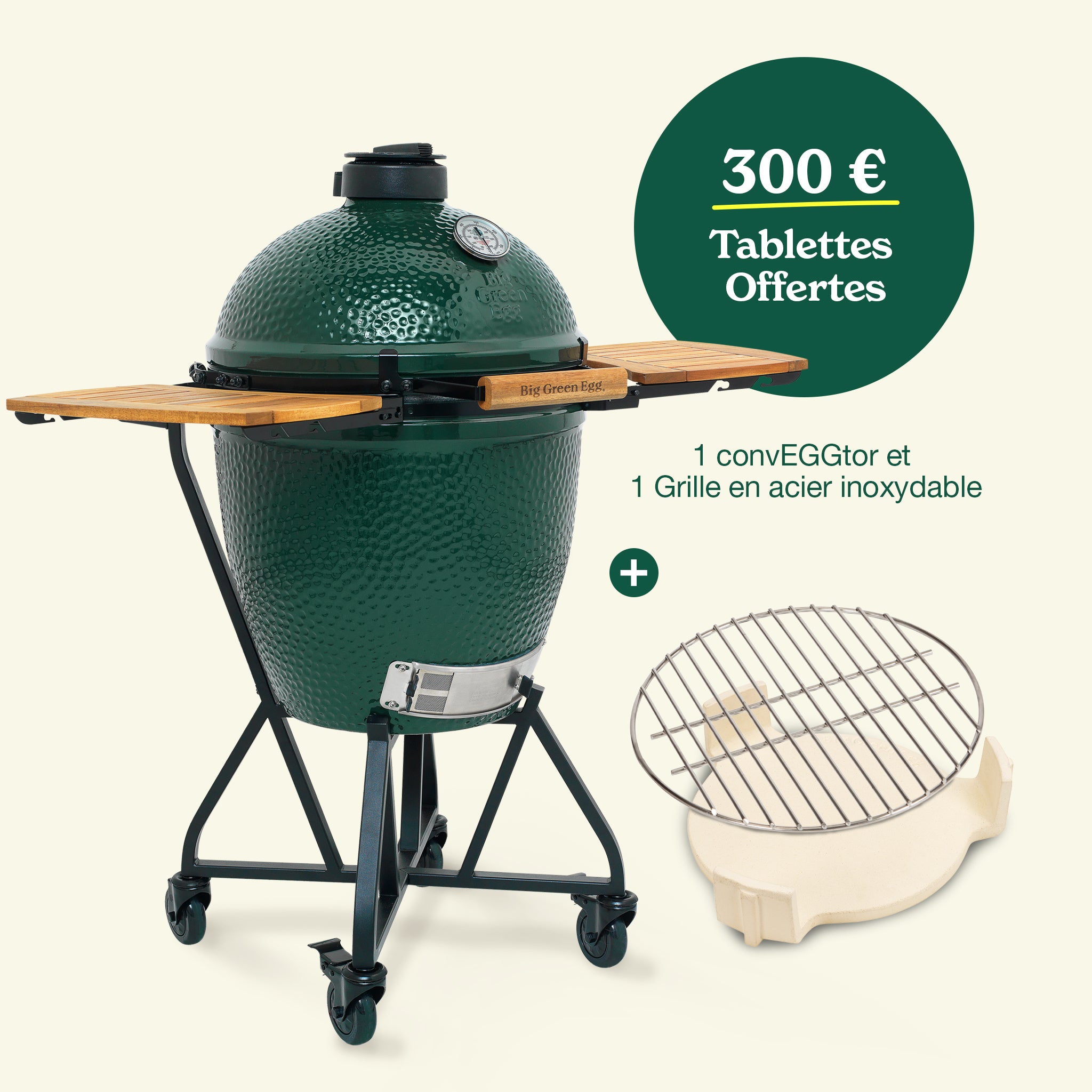 PROMO - Big Green Egg LARGE sur chariot + étagères OFFERTES