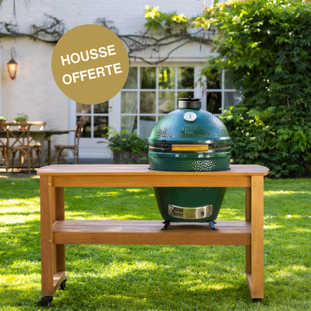 PROMO - Pack Big Green Egg LARGE sur table eucalyptus - Housse Offerte