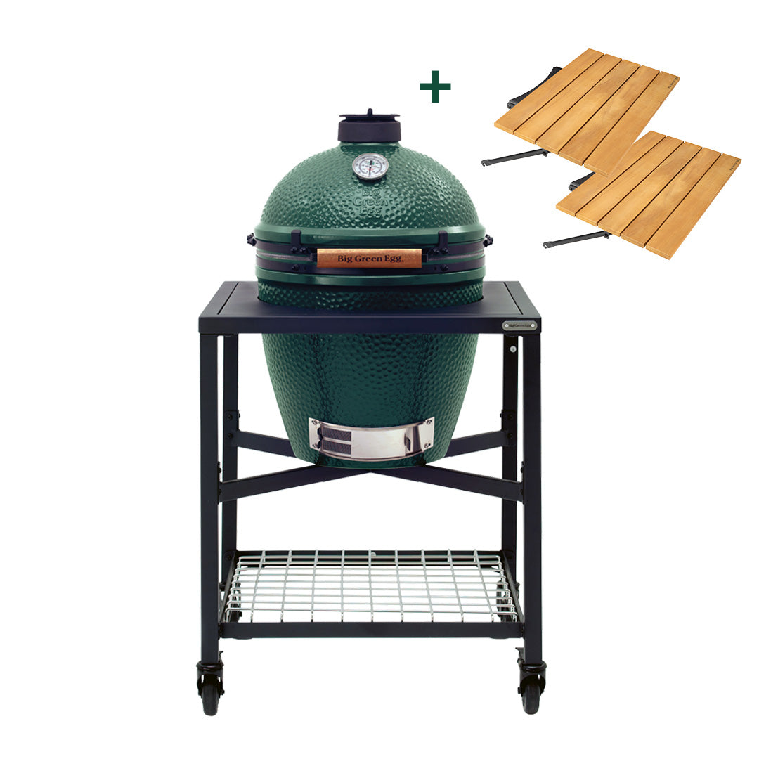 Pack Big Green Egg sur table modulaire + 2 rallonges bois