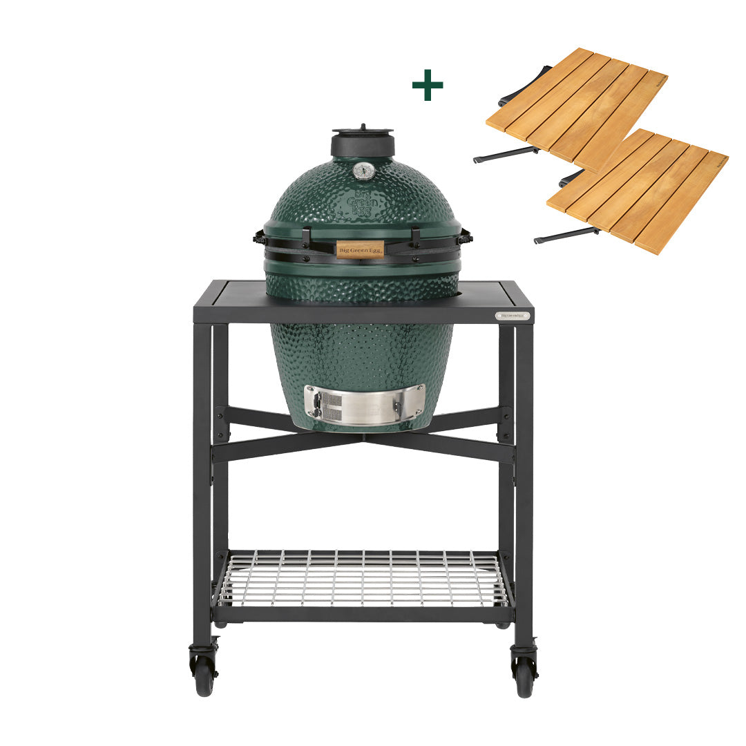 Pack Big Green Egg sur table modulaire + 2 rallonges bois