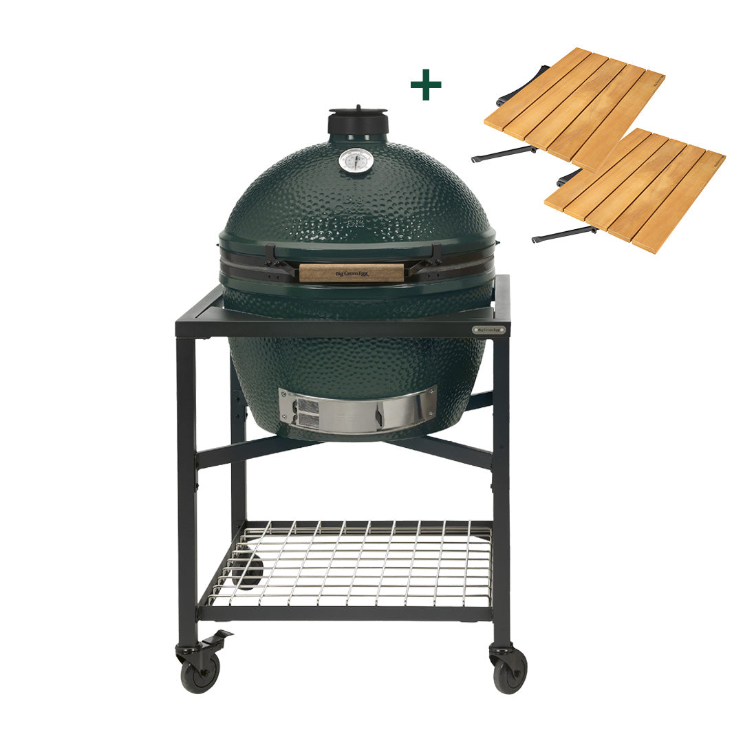 Pack Big Green Egg sur table modulaire + 2 rallonges bois