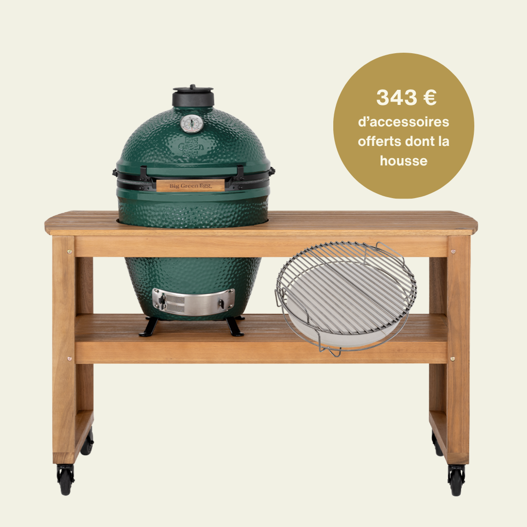 PROMO - Big Green Egg LARGE sur table eucalyptus