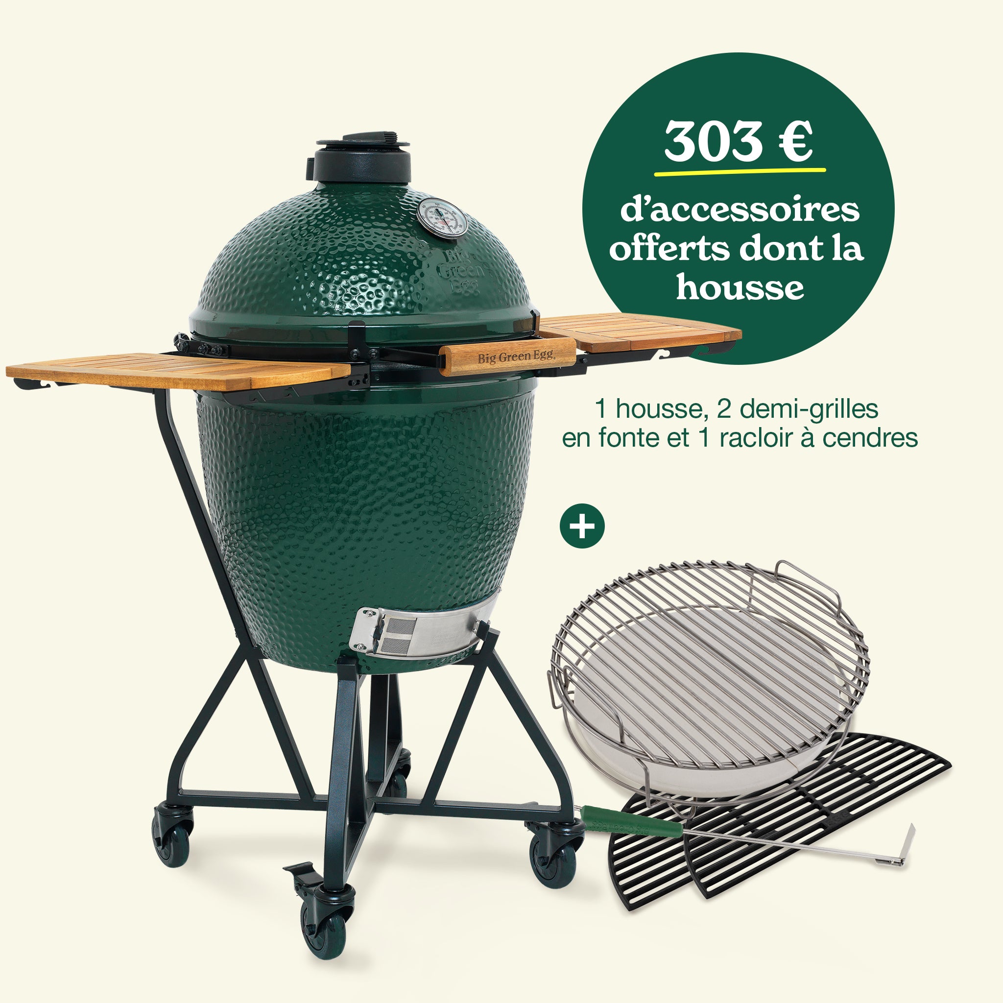 PROMO - Big Green Egg LARGE sur chariot avec étagères