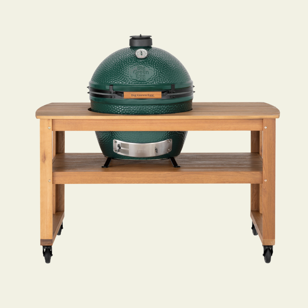Big Green Egg XL sur table eucalyptus