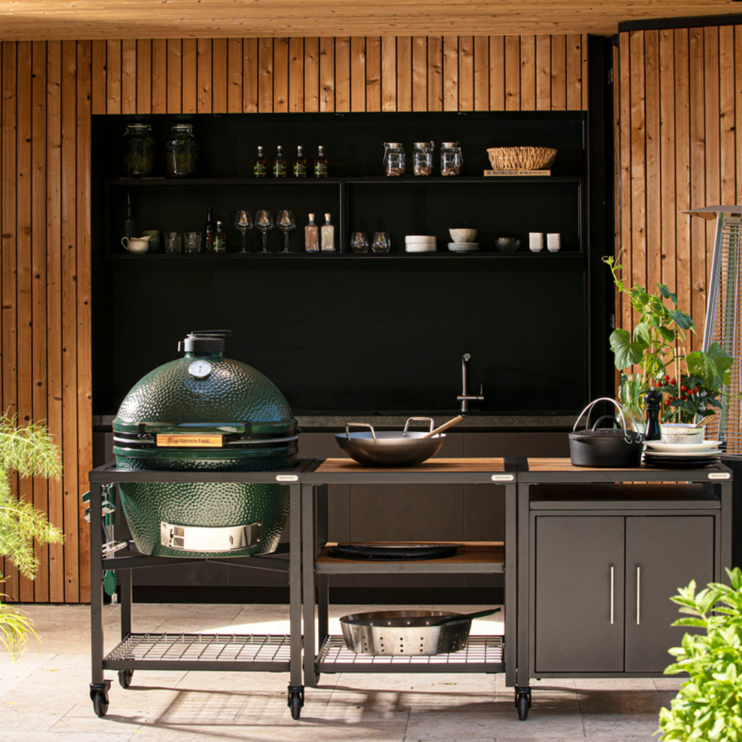 Pack Big Green Egg XL sur table modulaire et son meuble d'extension